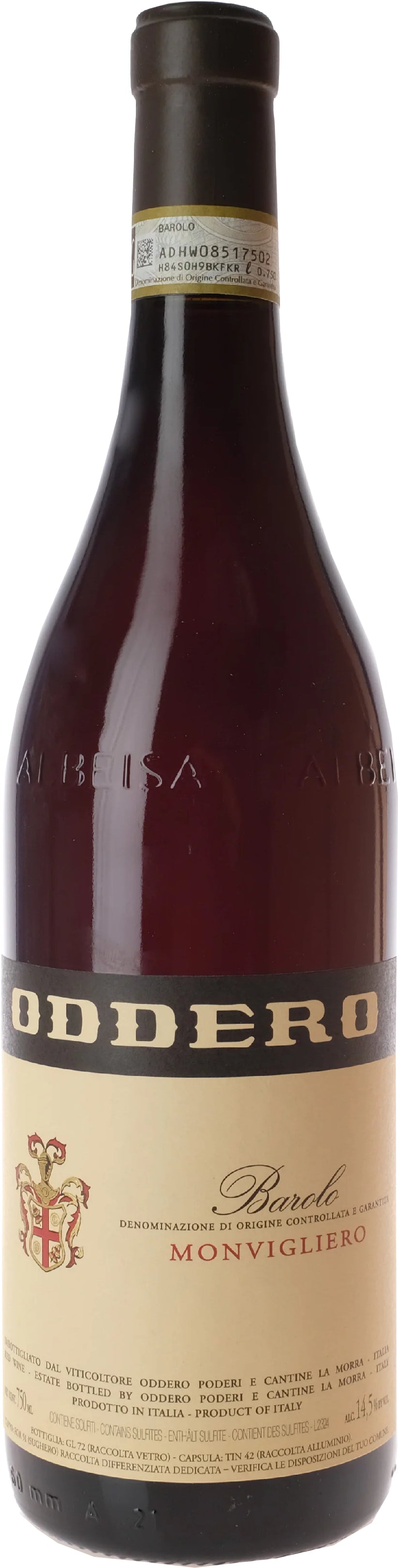 Oddero Barolo Monvigliero 2020  Front Bottle Shot