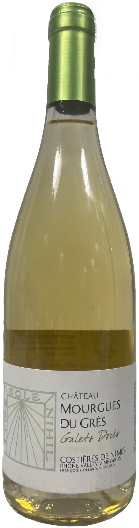 Chateau Mourgues du Gres Costieres de Nimes Galets Dores Blanc 2023  Front Bottle Shot