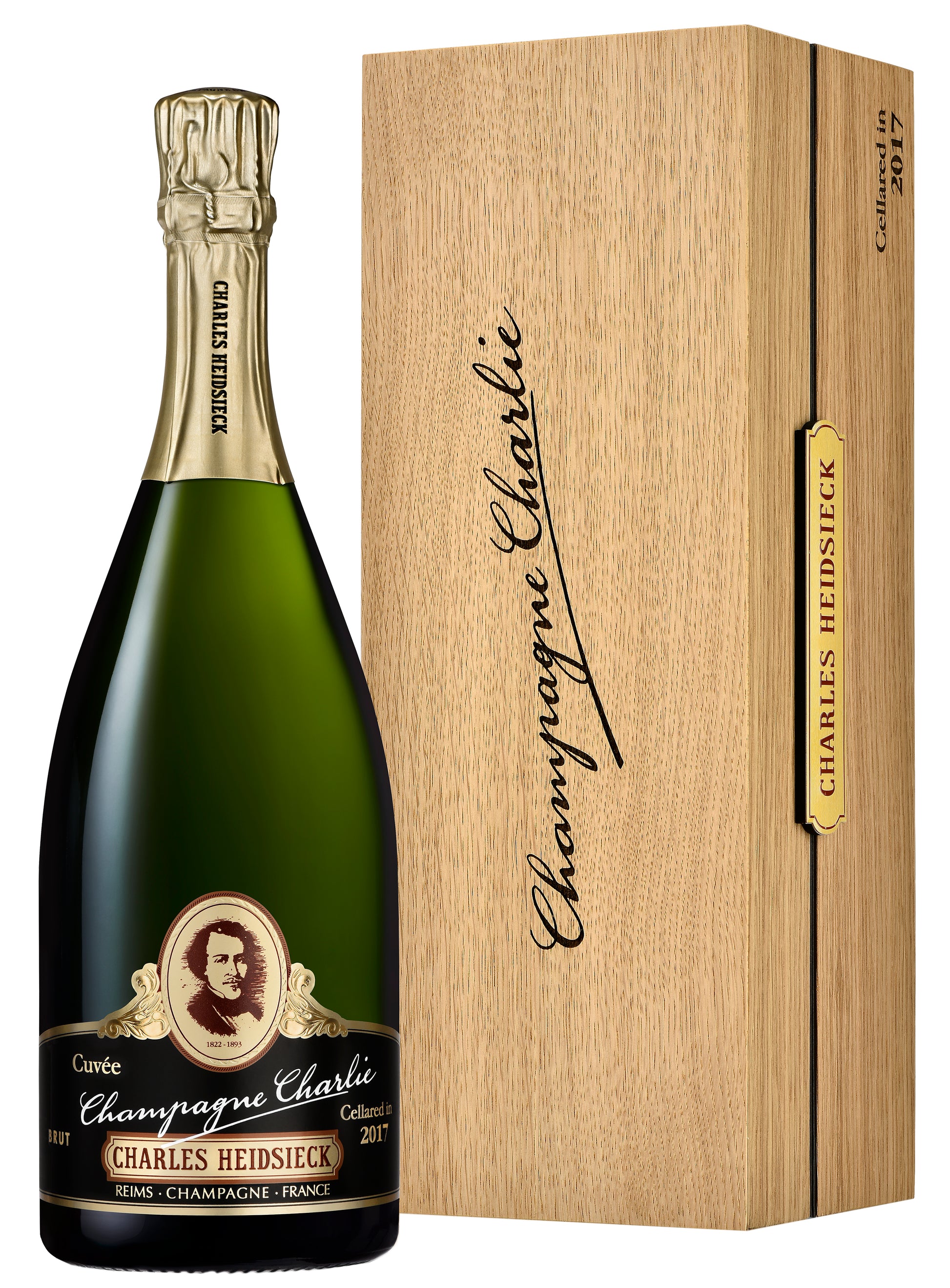 Charles Heidsieck Champagne Charlie with Wooden Gift Box  Front Bottle Shot