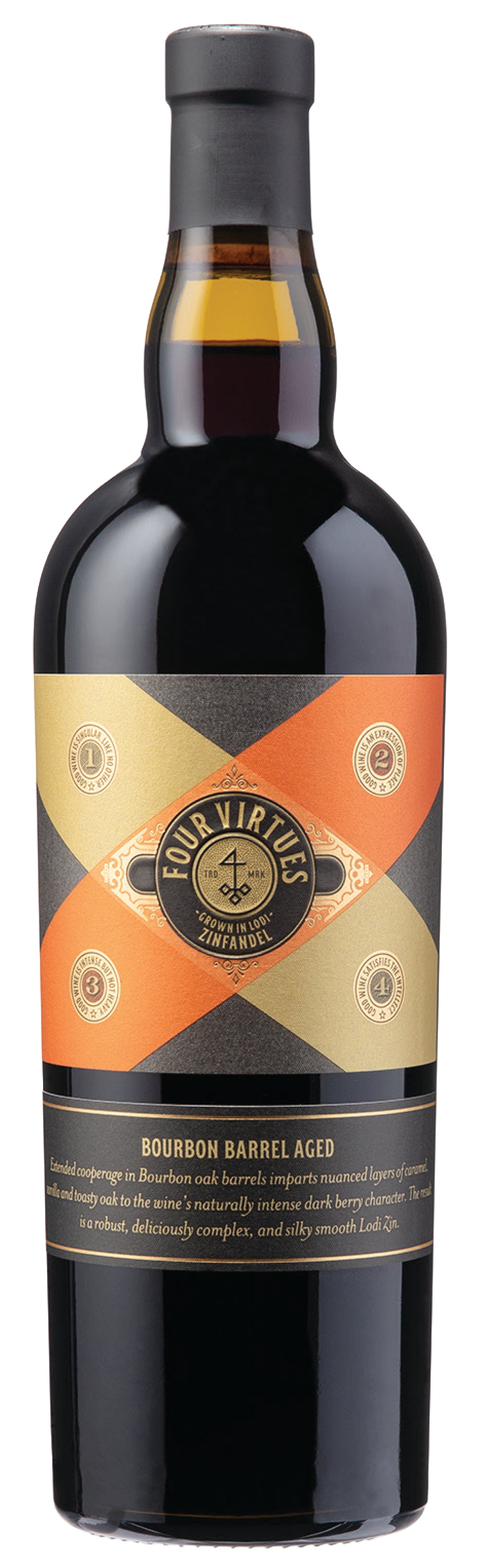 Four Virtues Bourbon Barrel Aged Zinfandel 2021  Front Bottle Shot