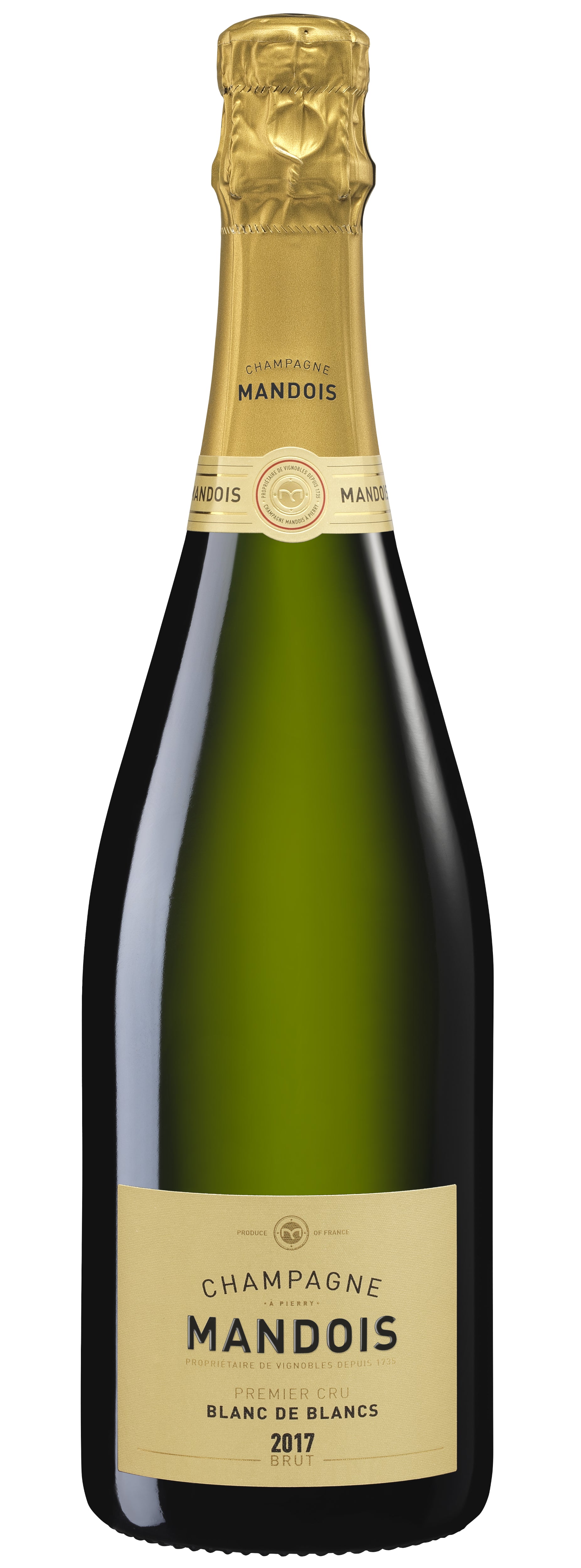 Champagne Mandois Blanc de Blancs Brut 2017  Front Bottle Shot
