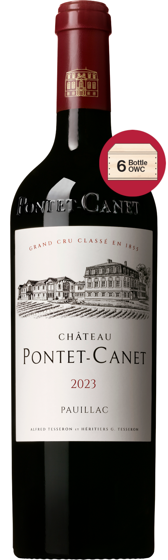 Chateau Pontet-Canet 6-Pack 2023 in Wood Case (OWC Futures Pre-Sale) 2023  Front Bottle Shot