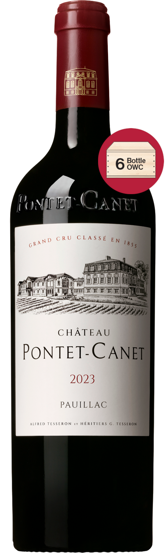 Chateau Pontet-Canet 6-Pack 2023 in Wood Case (OWC Futures Pre-Sale) 2023  Front Bottle Shot