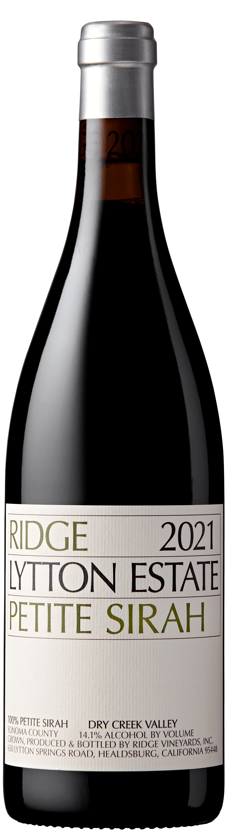 Ridge Lytton Estate Petite Sirah 2021  Front Bottle Shot