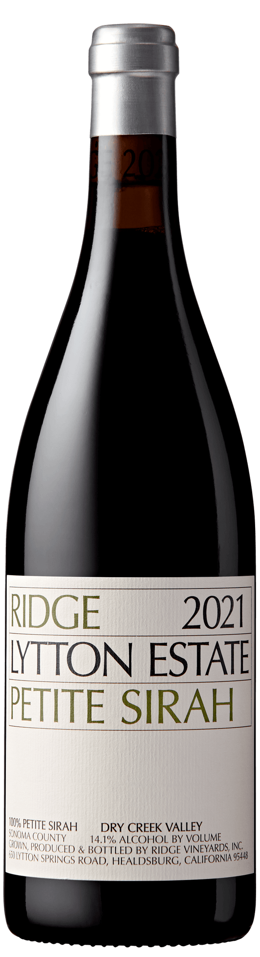Ridge Lytton Estate Petite Sirah 2021  Front Bottle Shot