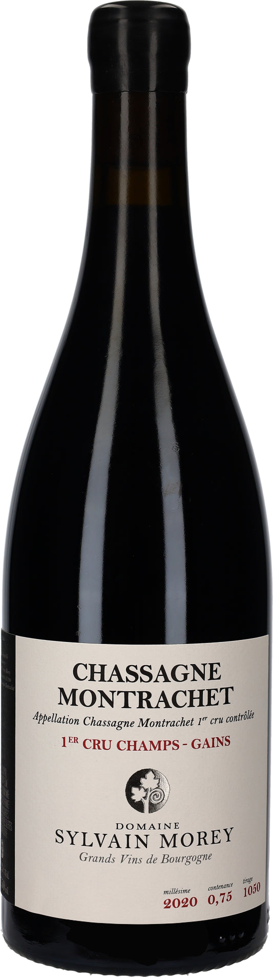Domaine Sylvain Morey Chassagne-Montrachet Champ Gains Premier Cru Rouge 2020  Front Bottle Shot