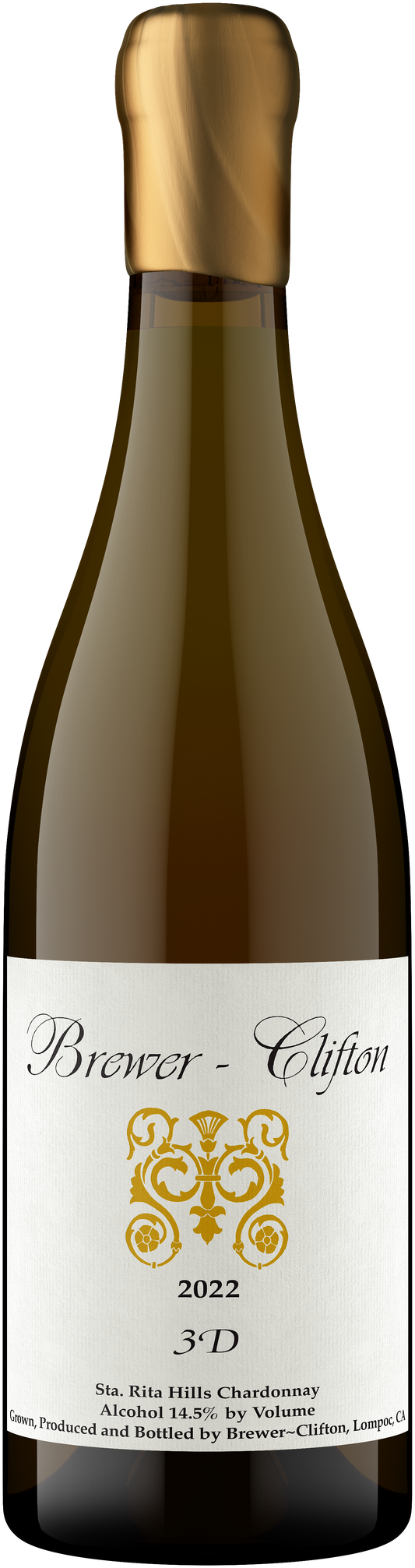 Brewer-Clifton 3D Chardonnay 2022  Front Bottle Shot