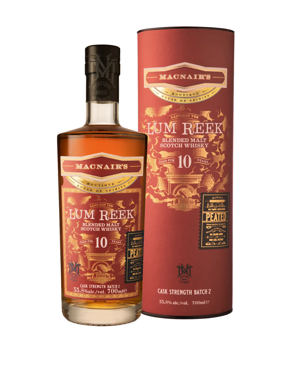 MACNAIR'S LUM REEK 10 YEAR OLD CASK STRENGTH PEATED BLENDED MALT 700 ML