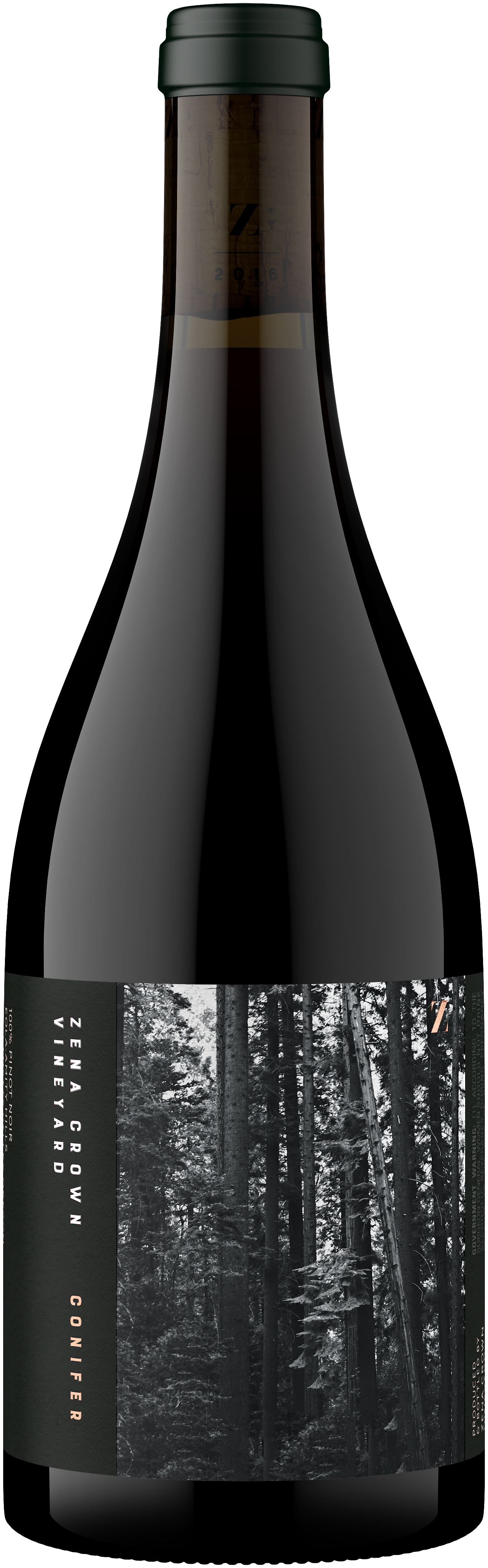 Zena Crown Vineyard Conifer Pinot Noir 2021  Front Bottle Shot