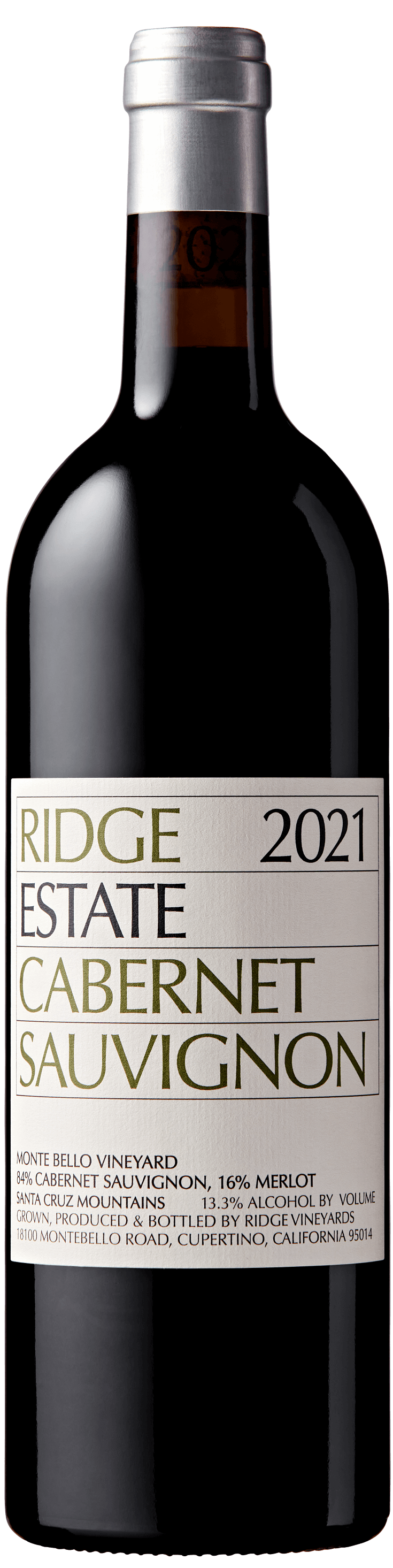 Ridge Estate Cabernet Sauvignon 2021  Front Bottle Shot