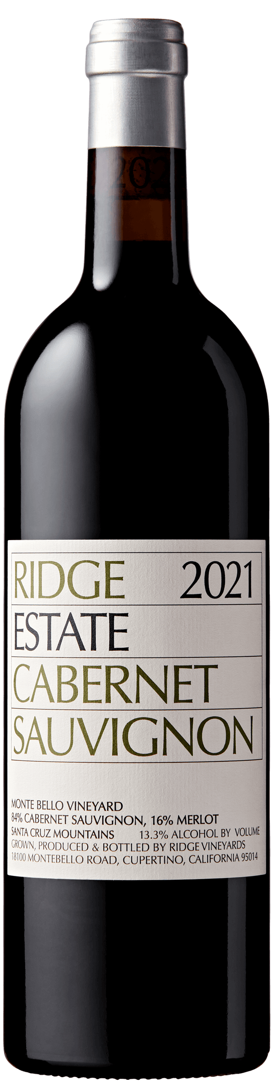 Ridge Estate Cabernet Sauvignon 2021  Front Bottle Shot