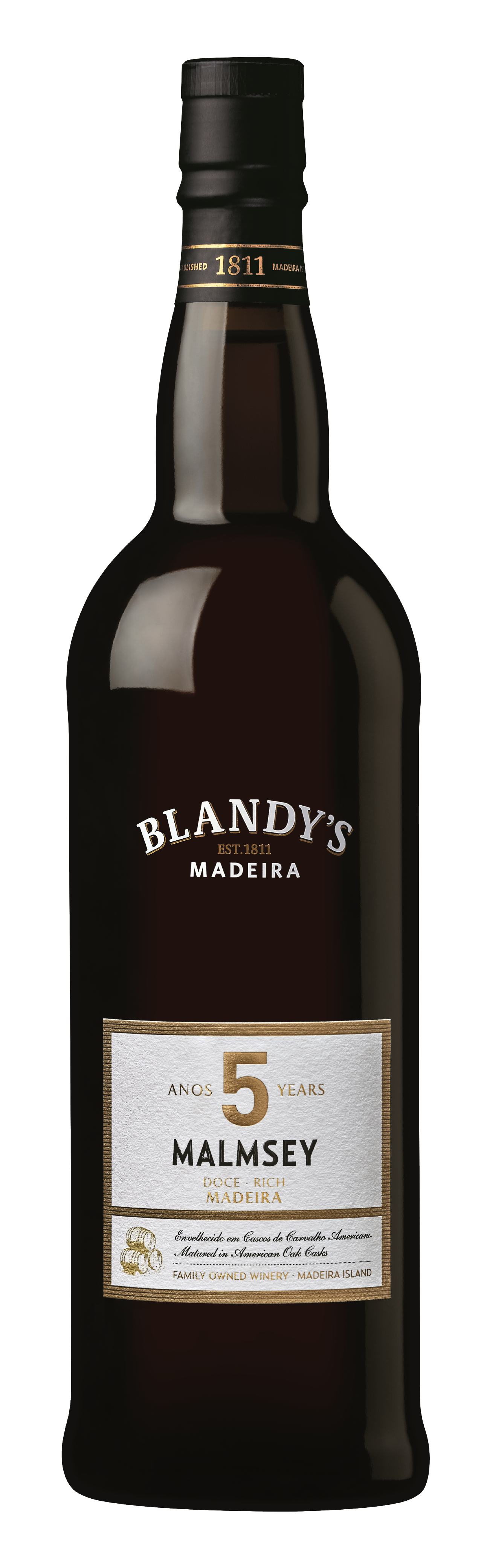 Blandy's 5 Years Malmsey Rich Madeira Front Bottle Shot
