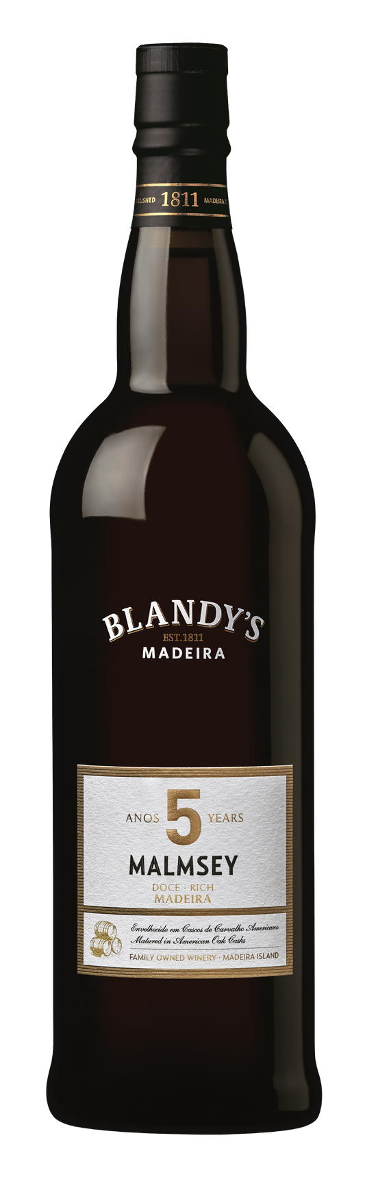 Blandy's 5 Years Malmsey Rich Madeira Front Bottle Shot