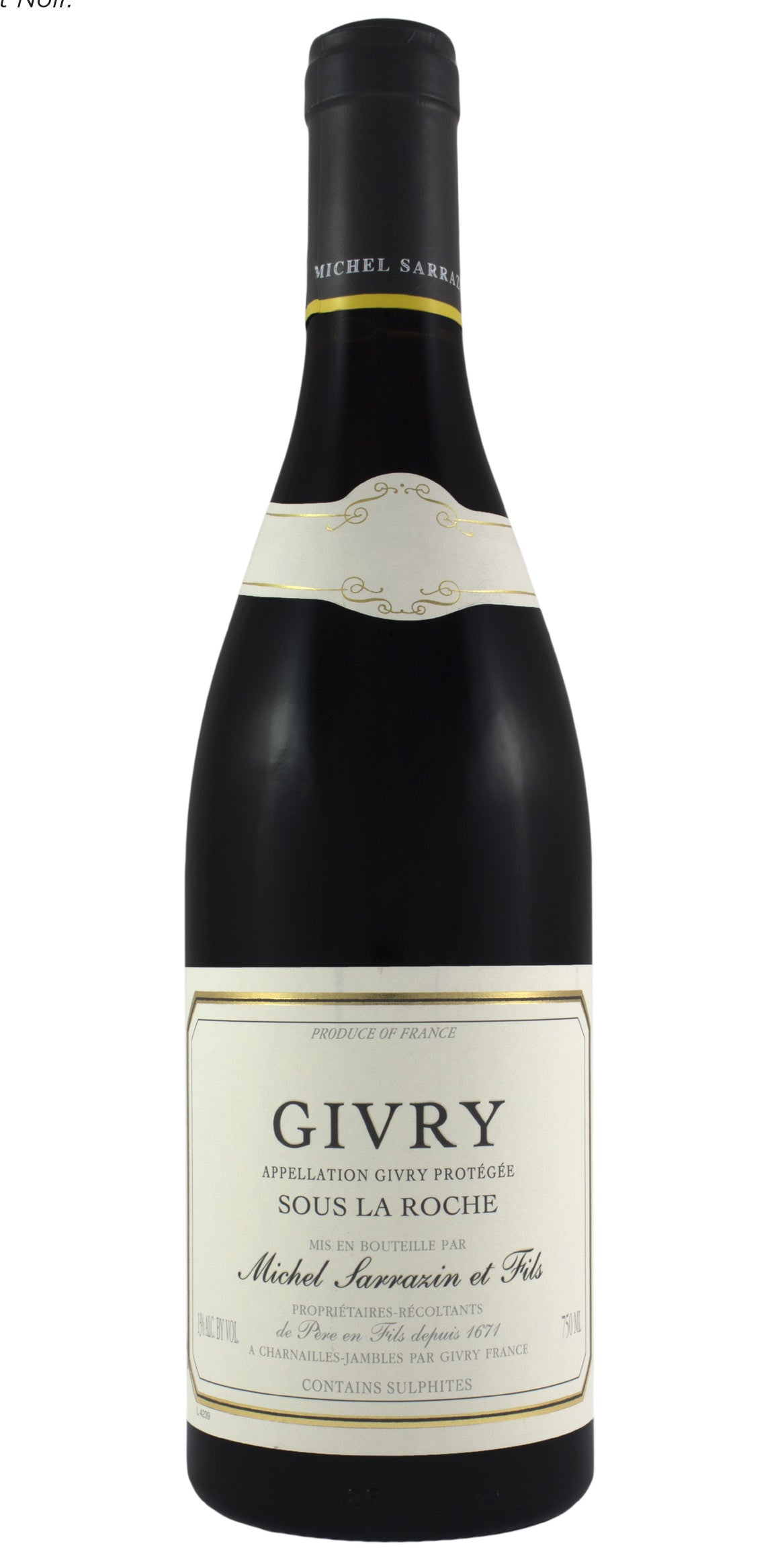 Domaine Sarrazin Givry Sous La Roche Rouge 2022  Front Bottle Shot