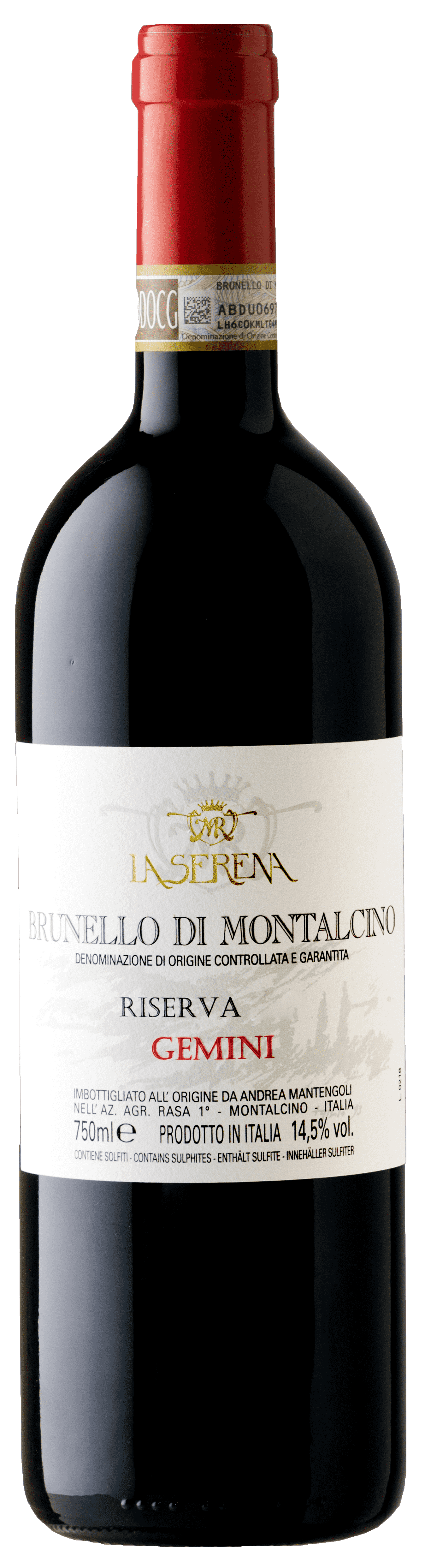 La Serena Brunello di Montalcino Riserva Gemini 2018  Front Bottle Shot