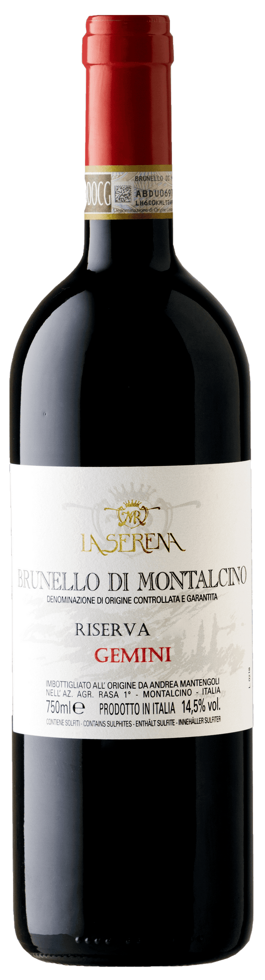 La Serena Brunello di Montalcino Riserva Gemini 2018  Front Bottle Shot