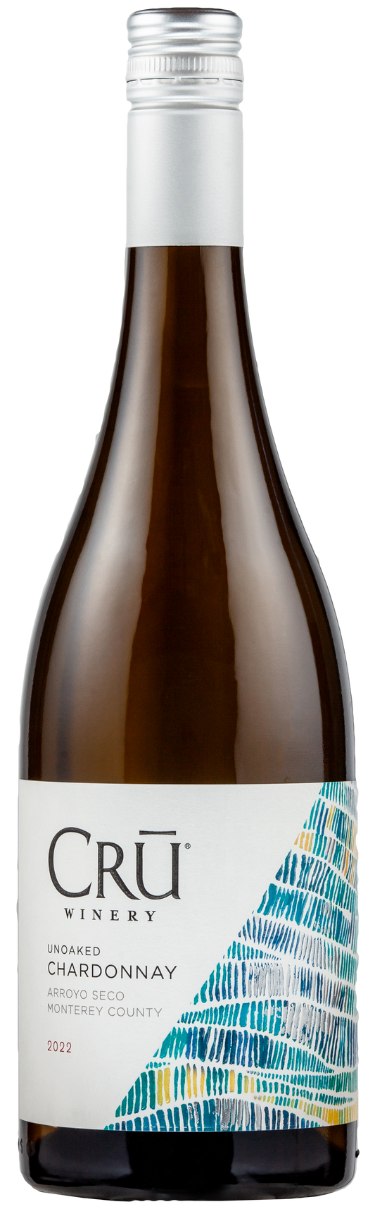 CRU Winery Arroyo Seco Unoaked Chardonnay 2022  Front Bottle Shot